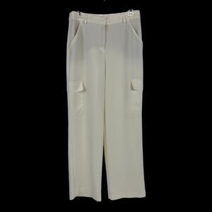 Express Cargo Pant sz 8 Wide Leg Ivory Crepe Trouser High Waist Pockets Flowy